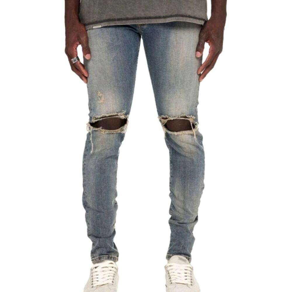 Represent mens destroyer blue cream denim distressed 5 pocket jeans size 36 $245